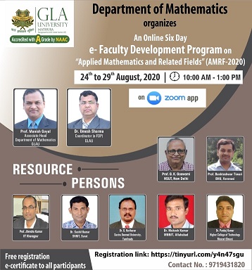 Six Day e-Faculty Development Program on Applied Mathematics and Related Fields