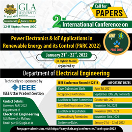 2nd International Conference on  Power Electronics & IoT Applications in Renewable Energy and its Control (PARC 2022)